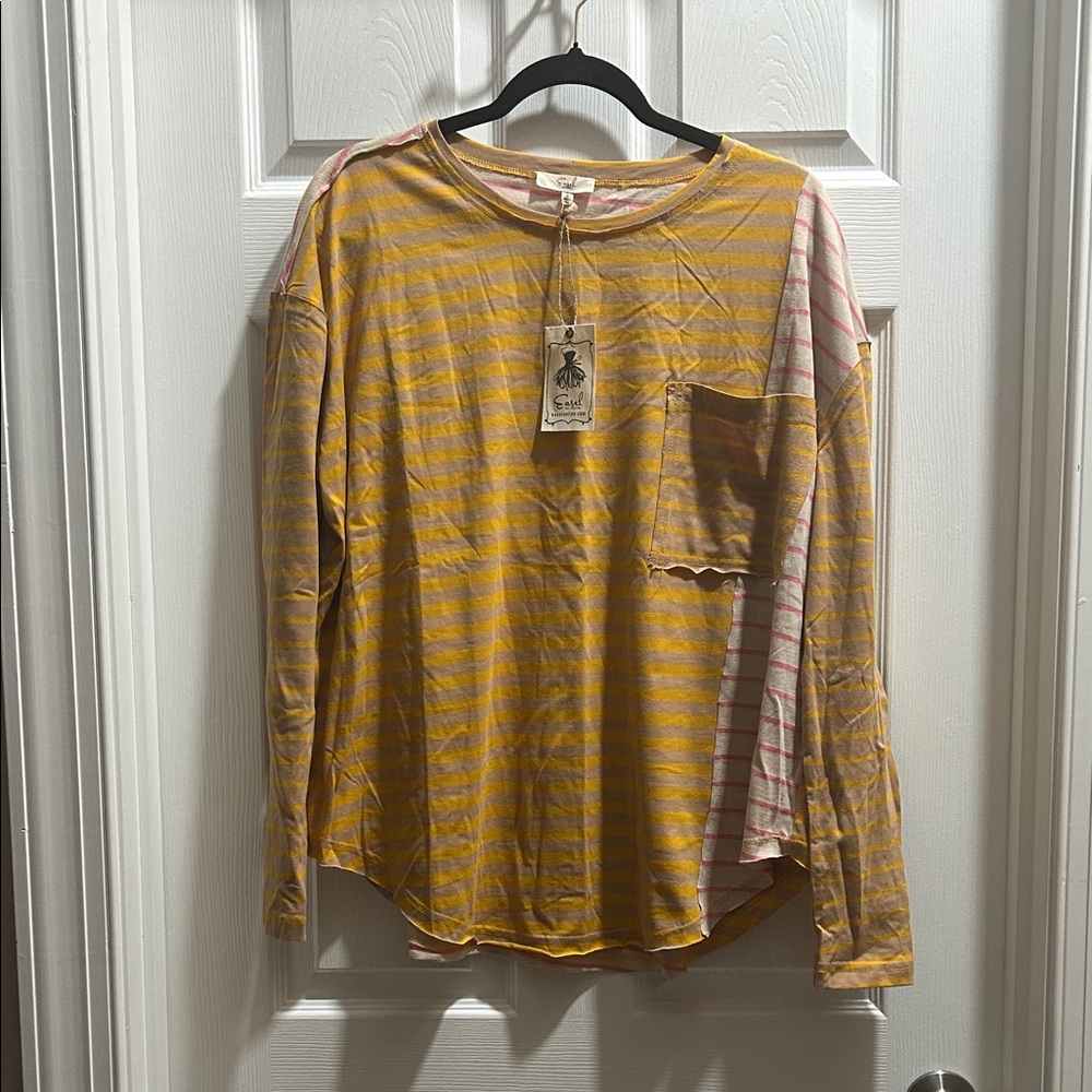 easel Striped Long Sleeve Tee in Mustard and Pink